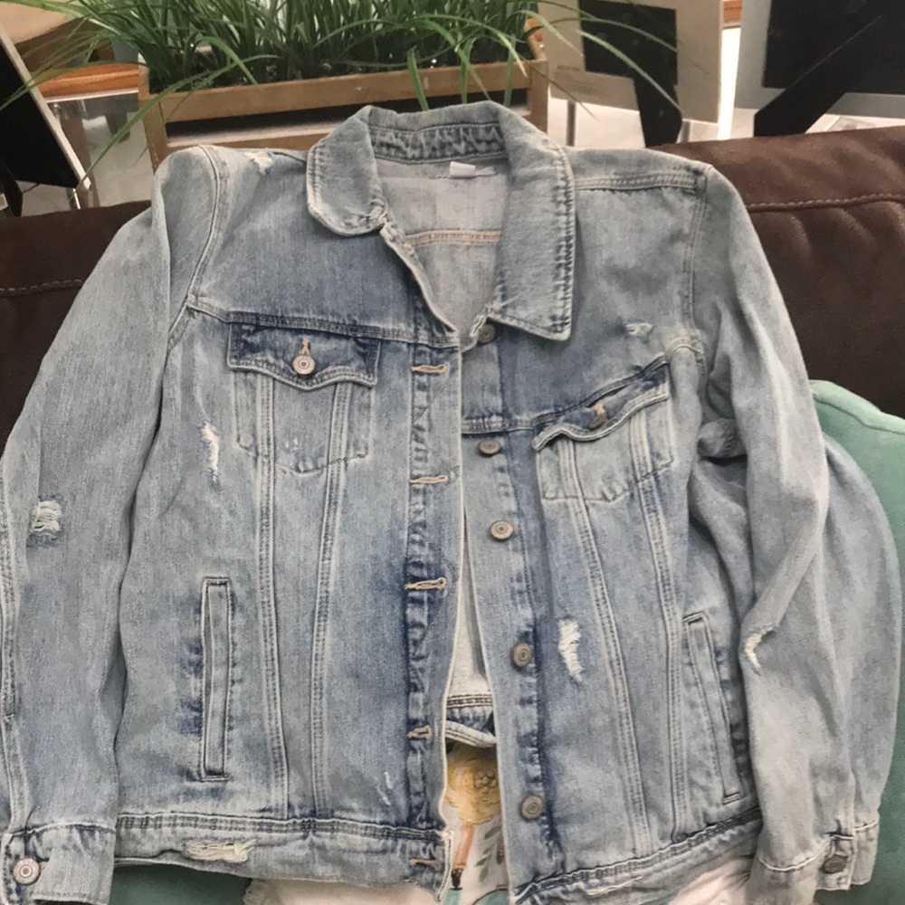 Old Navy Light Wash Denim Jacket with Distressing